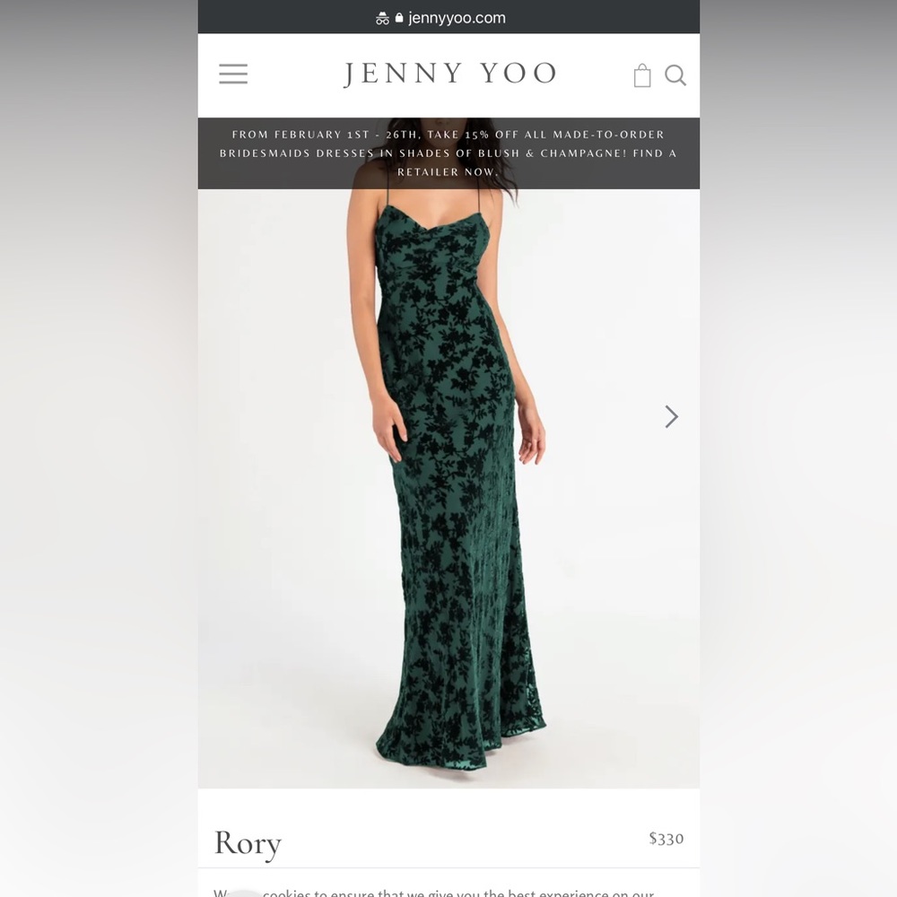 Jenny Yoo Rory Dress in Emerald, Sz 4